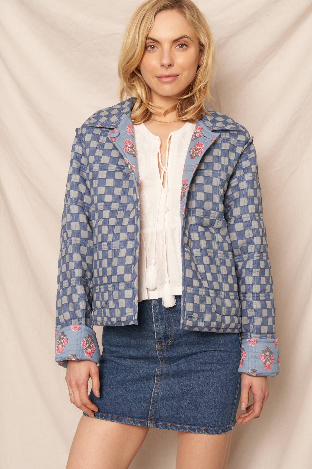 REVERSIBLE Quilted Flower Checkered Jacket