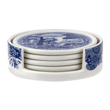 Spode Blue Italian 4 Piece Ceramic Coasters with Holder