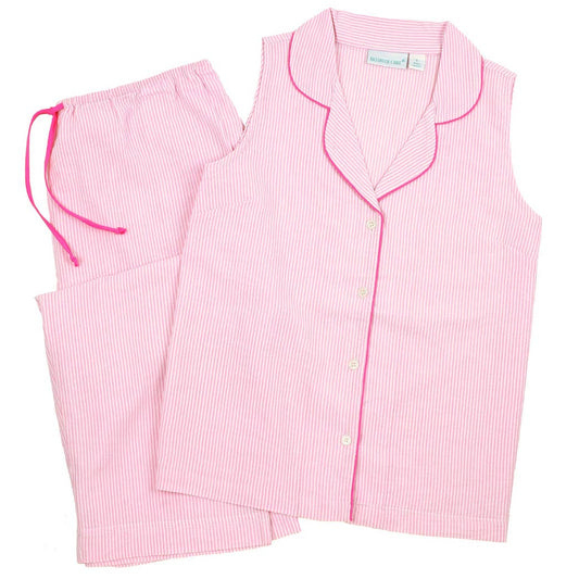 Pink Seersucker Capri Pajamas