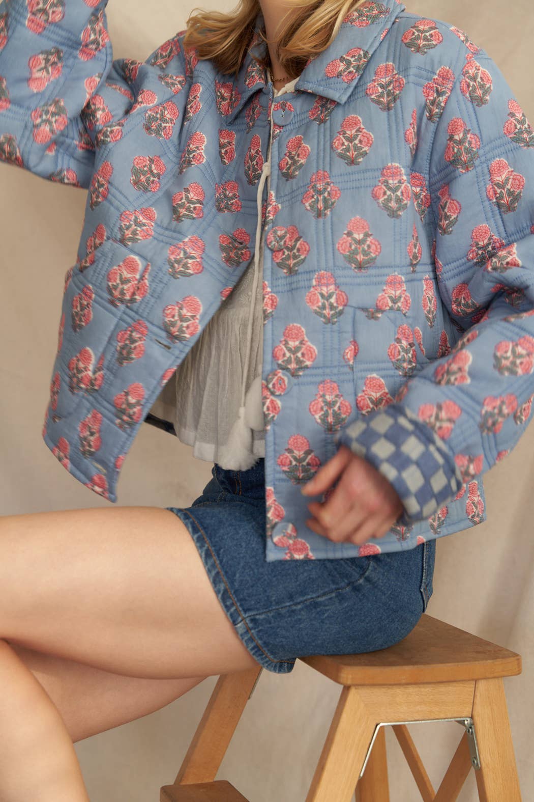 REVERSIBLE Quilted Flower Checkered Jacket