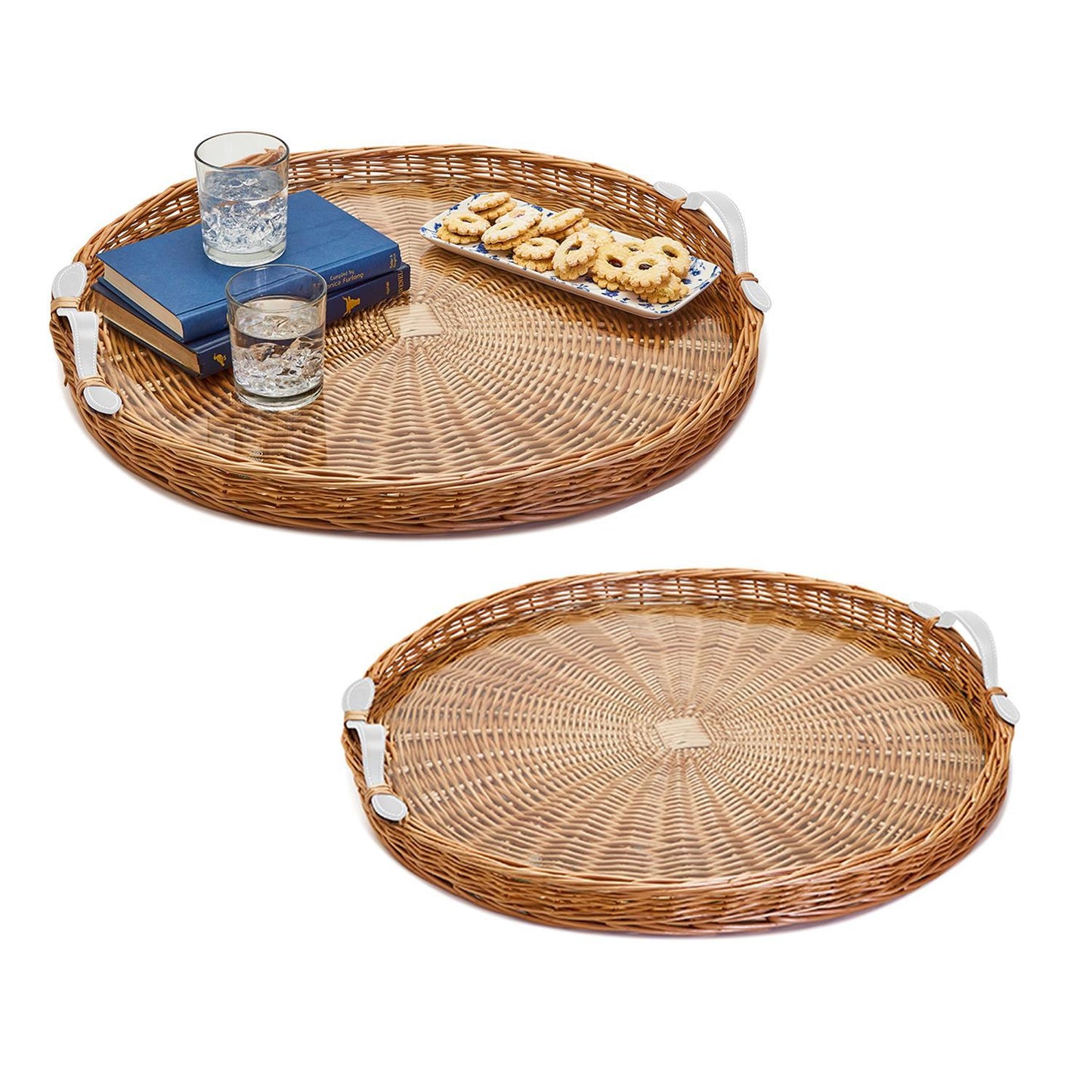 Wicker Tray w/White Handles