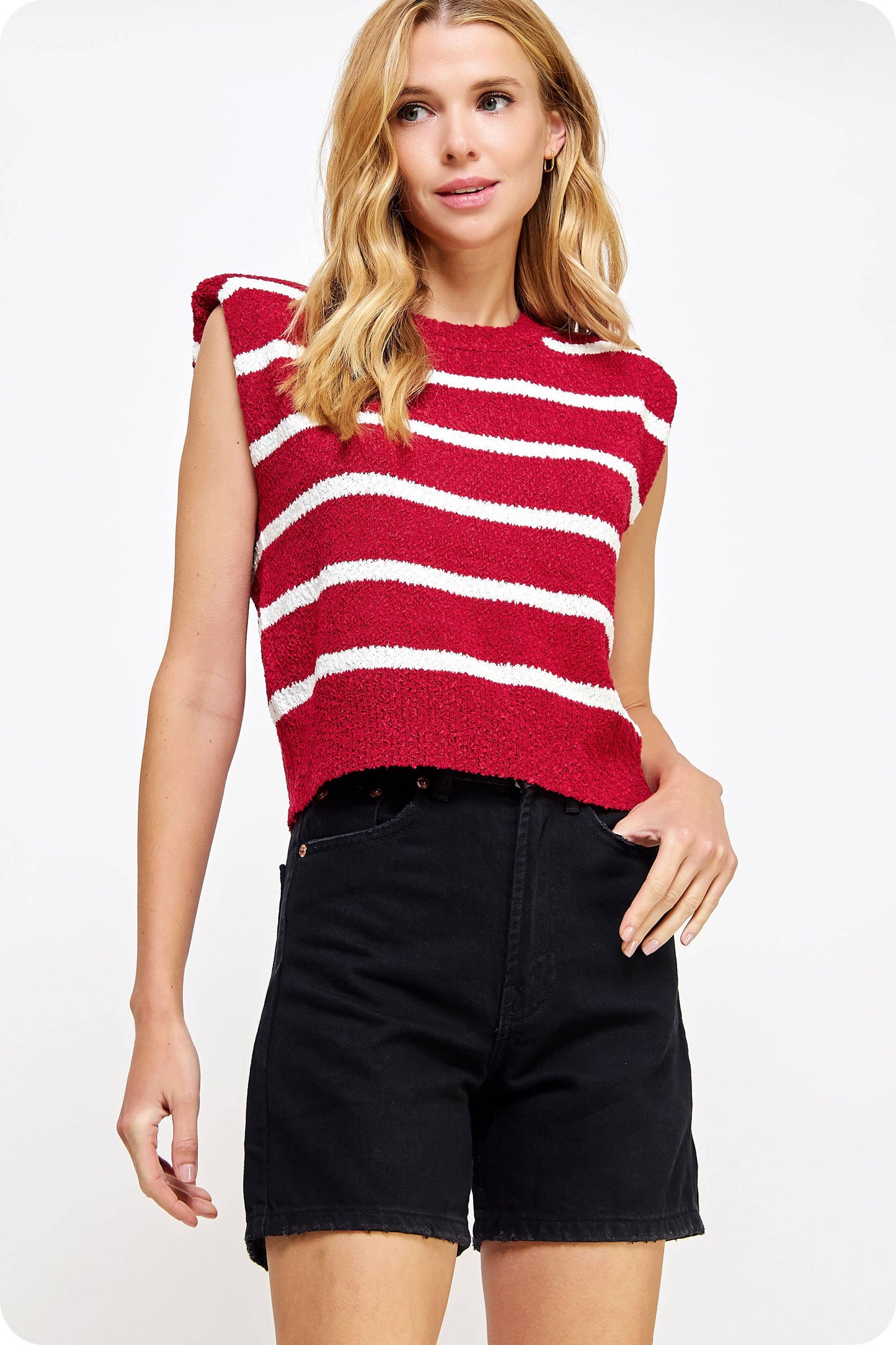 Shoulder Pad Striped Top