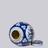 Plum Panel Blue and White Porcelain Lidded Round Storage Jar