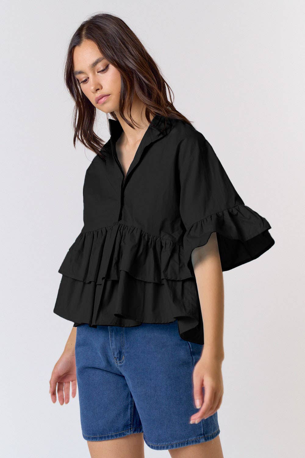 Ruffle Button Up Shirt