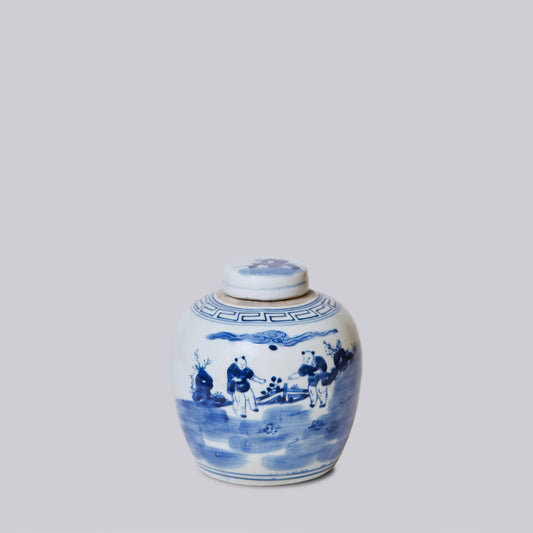 Porcelain Playing Children Round Storage Jar