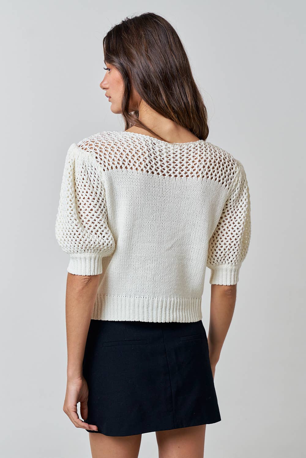 CONTRAST DETAIL PUFF SLEEVE SWEATER