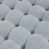 32" Light Blue Skirted Button Tufted Round Ottoman