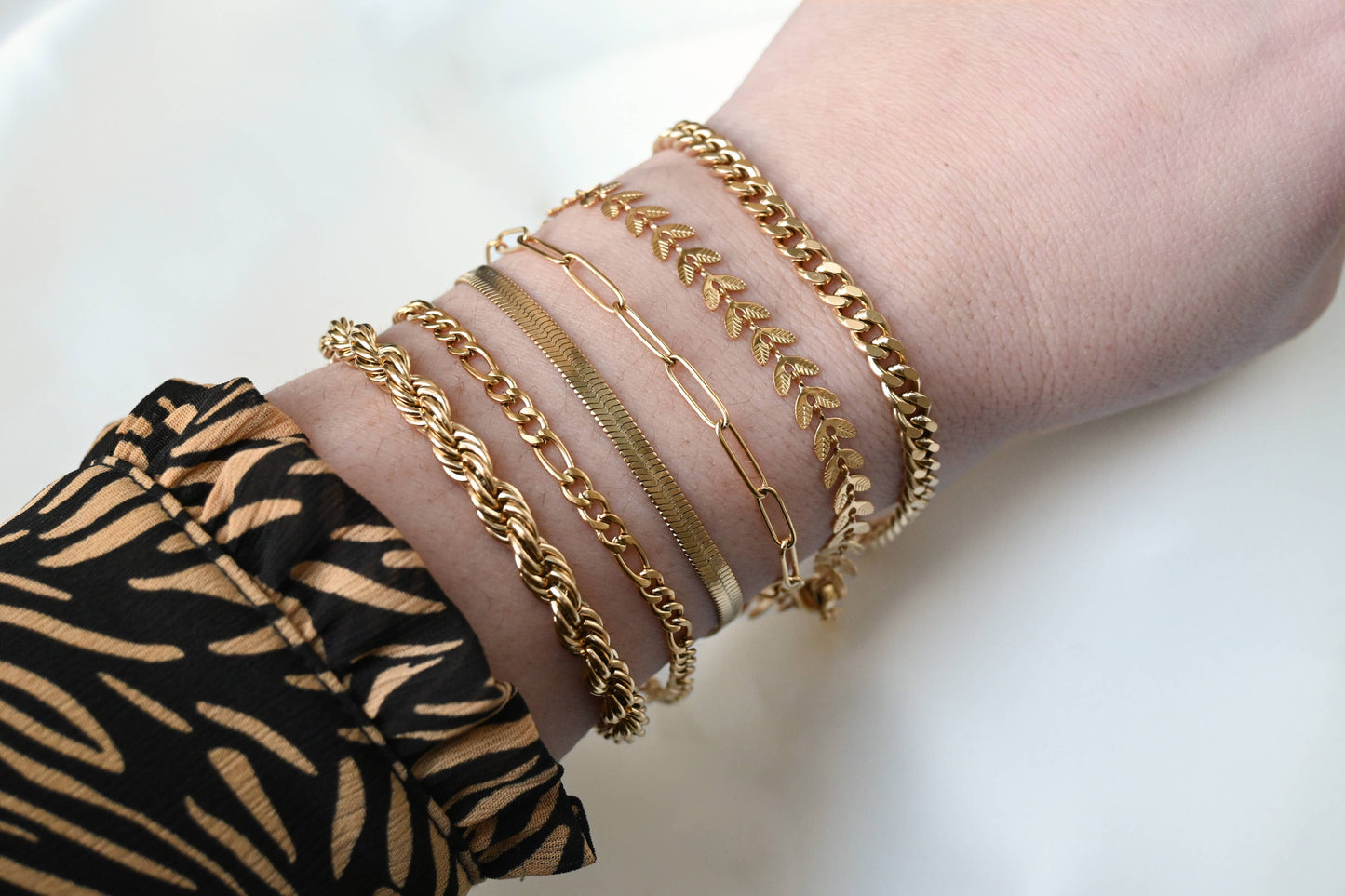 Bold 18k Gold Bracelets - Waterproof Thick Chain Bracelets: Herringbone