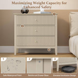 Large Fluted 3 Drawer Dresser, Modern Nightstand Cabinet