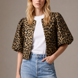 Leopard Balloon Sleeve Cropped Jacket