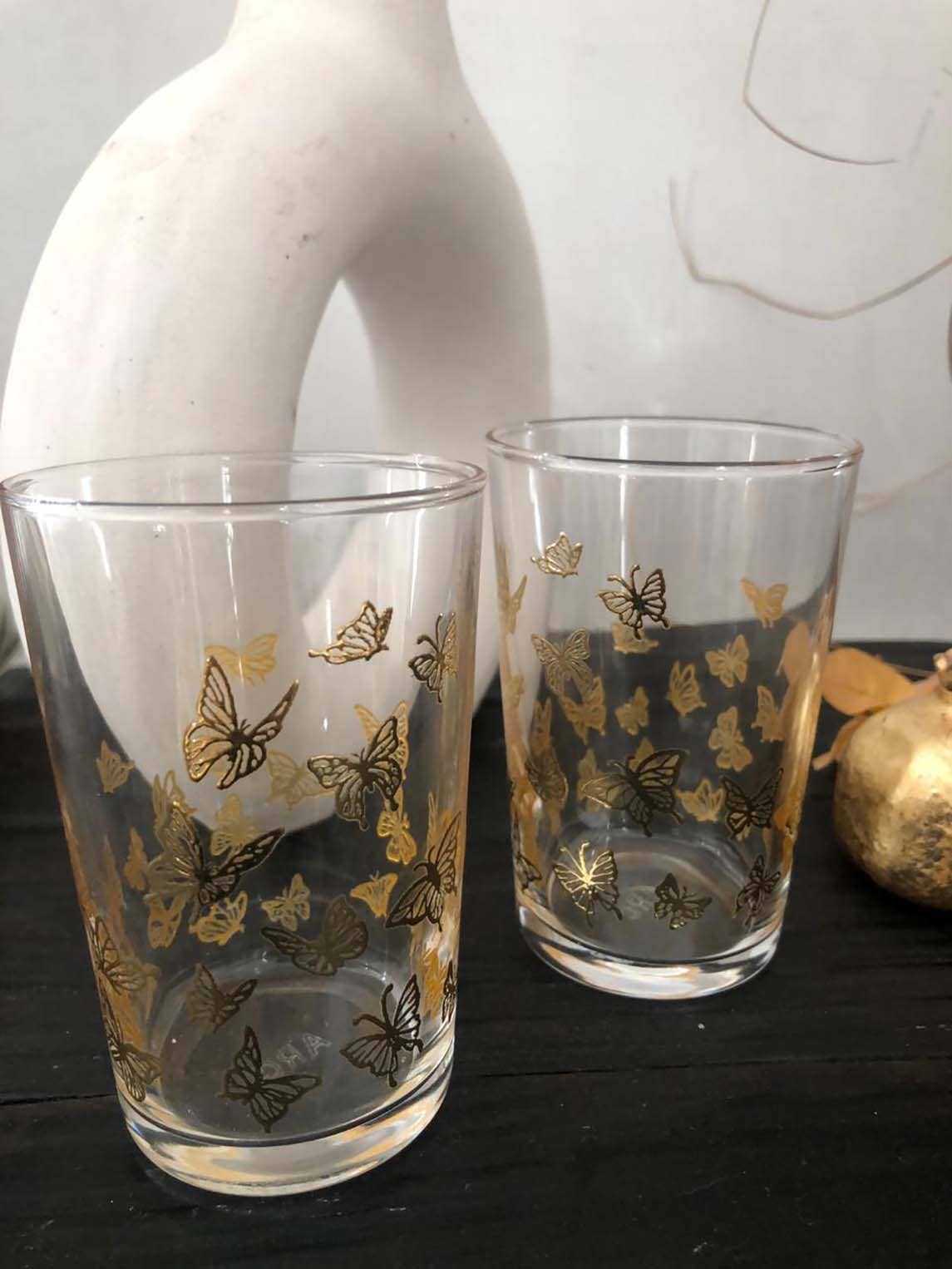 Set of 6 Tea Glasses Gold Little Butterflies