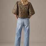 Leopard Balloon Sleeve Cropped Jacket