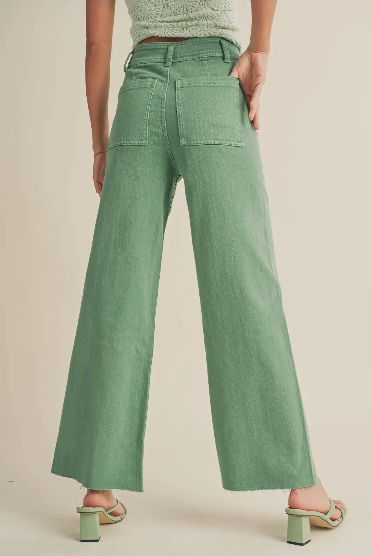 Straight Wide Leg Pants-Green Apple
