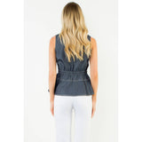 Belted V-Neck Denim Top