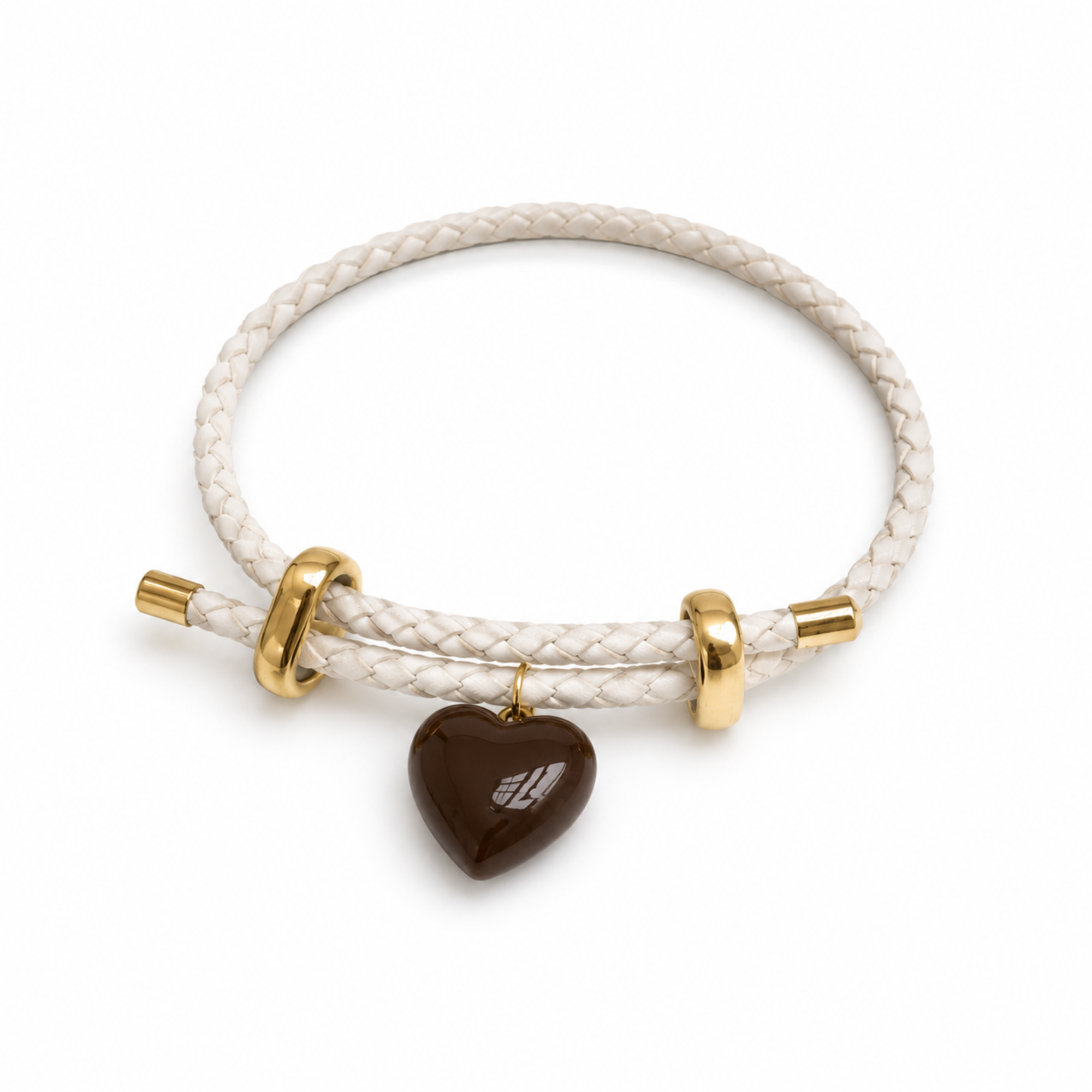 Heart Charm Braided Cord Bracelet – 18K Gold Plated Brass with Enamel Heart Pendant