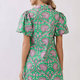 Paisley Puff Sleeve Mini Dress