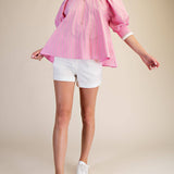 Mock Neck Band Puff Sleeve Blouse