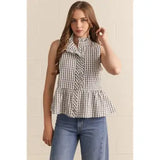 Plaid Sleeveless Peplum Top