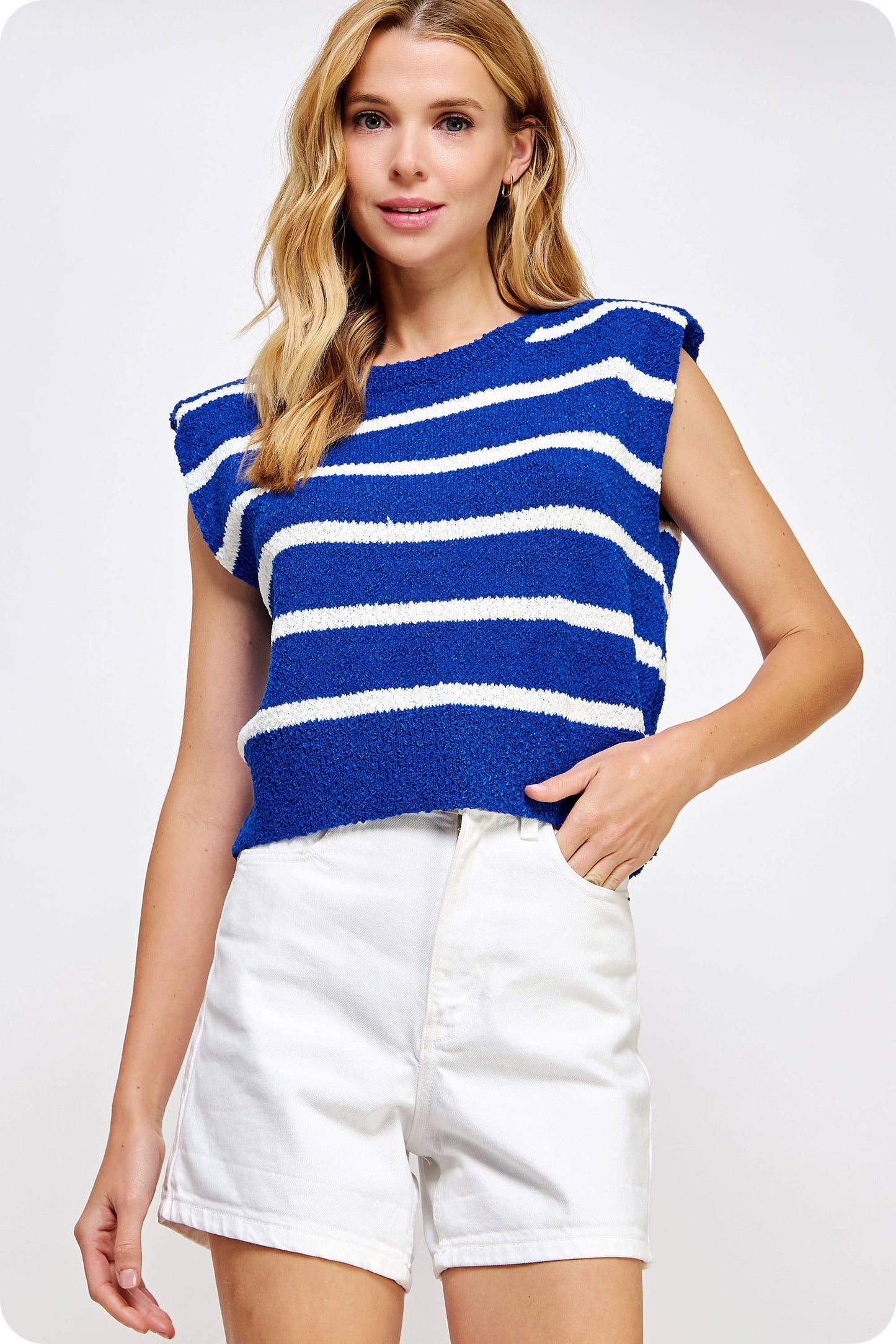 Shoulder Pad Striped Top