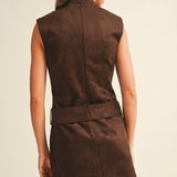 Belted Suede Mock Neck Dress