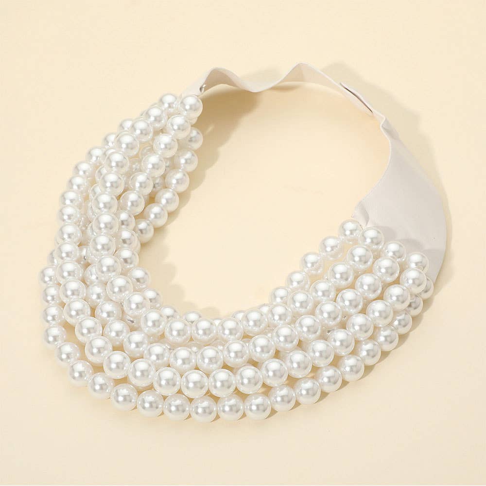 Layered Pearl Beaded Collar Magnetic Necklace
