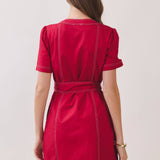 Contrast Stitch Belted Dress