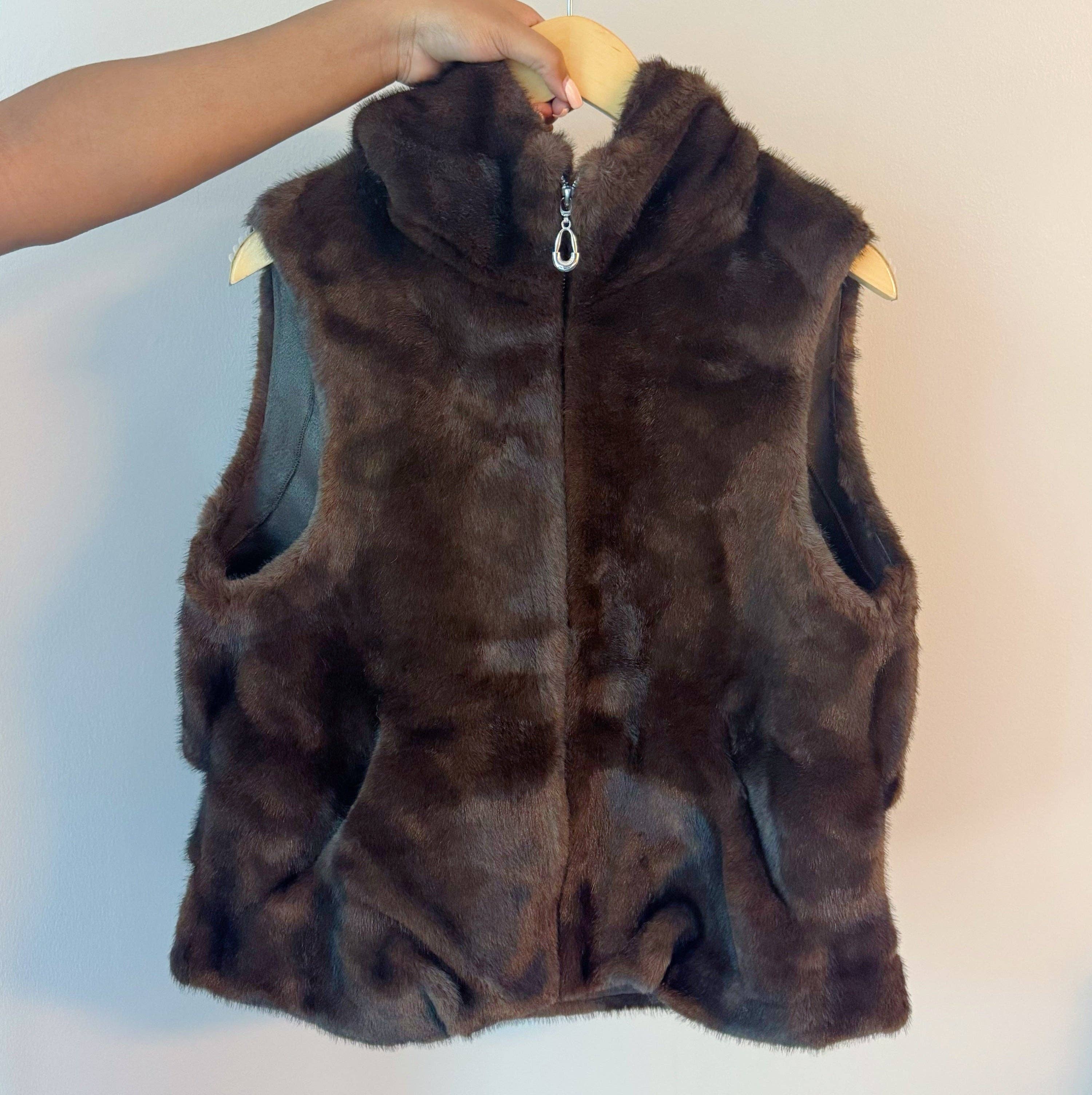 Real Feel Faux Mink Fur Hooded Vest
