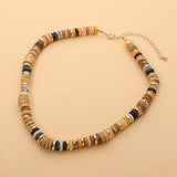 Boho Flat Natural Stone Wooden Beaded Necklace