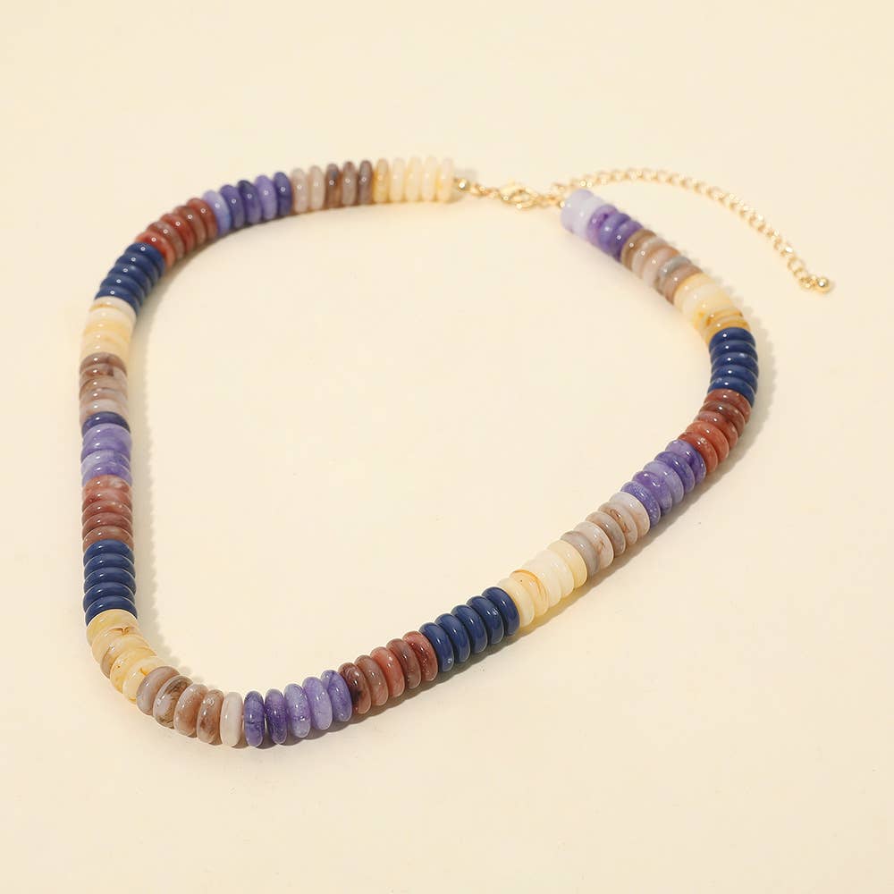 Flat Resin Disc Beaded Necklace