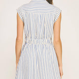 Top-Stitch Sleeveless Stripe Dress