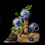 Plum Panel Blue and White Porcelain Lidded Round Storage Jar