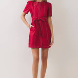 Contrast Stitch Belted Dress