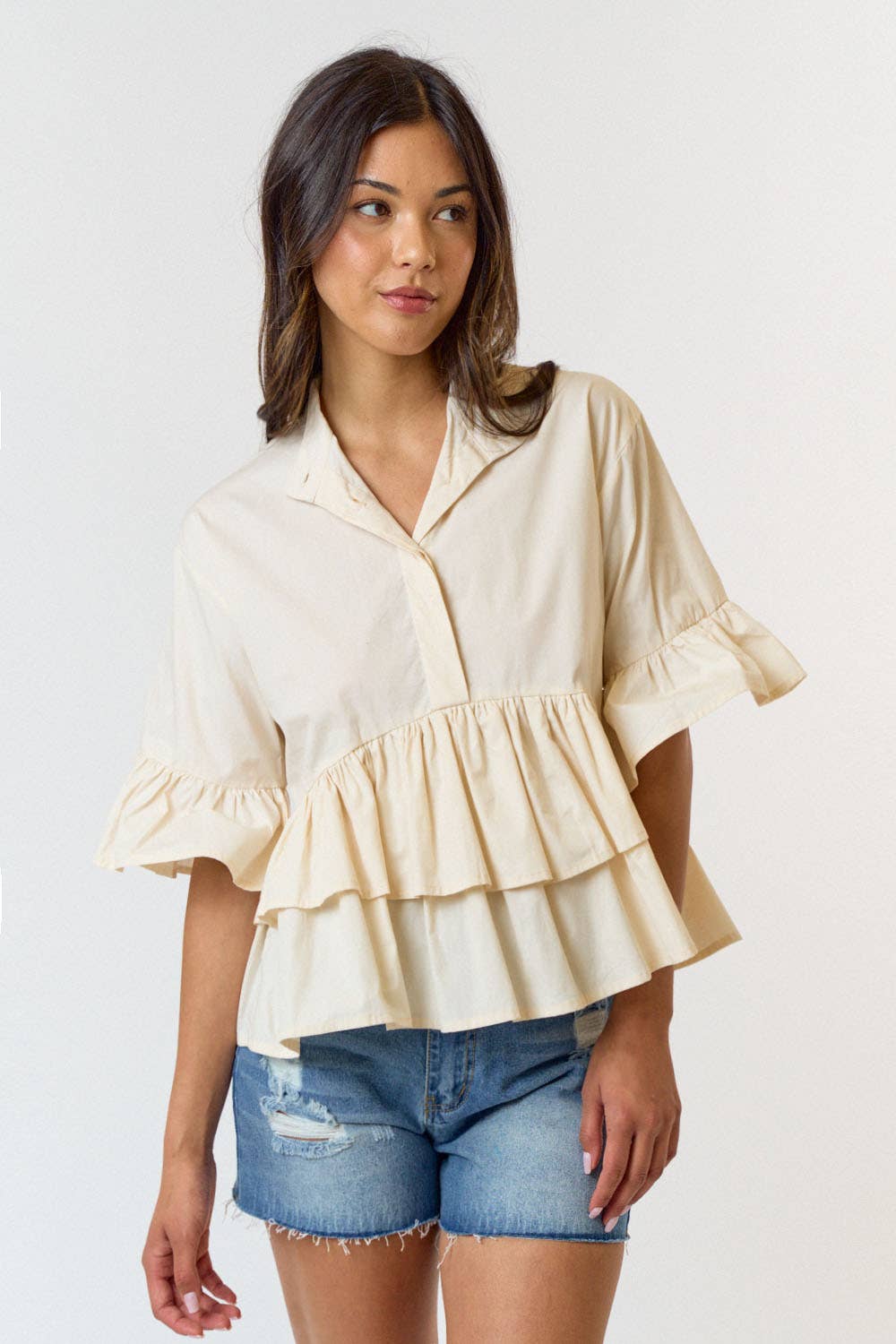 Ruffle Button Up Shirt