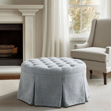 32" Light Blue Skirted Button Tufted Round Ottoman
