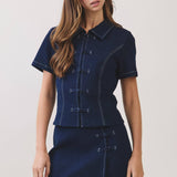 Denim Contrast Stitch Frog Closure Set