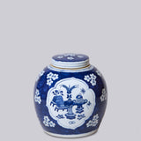 Plum Panel Blue and White Porcelain Lidded Round Storage Jar