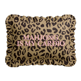 "Mahj Cardio" Ruffled Embroidered Pillow