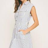 Top-Stitch Sleeveless Stripe Dress