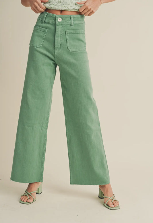 Straight Wide Leg Pants-Green Apple