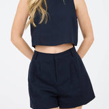 ROUND NECK SLEEVELESS LINEN  BLOUSE