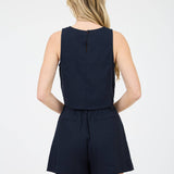 ROUND NECK SLEEVELESS LINEN  BLOUSE