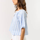 STRIPE SHORT SLEEVE FRONT TIE TOP
