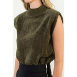 Sleeveless Mock Neck Suede Top