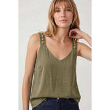 Stud Strap V-neck Top
