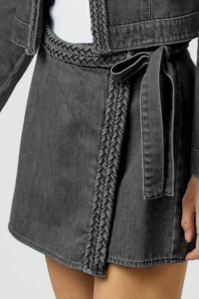 Braided Denim Tie Wrap Skort