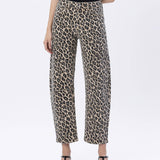 LEOPARD PRINT BARREL JEANS