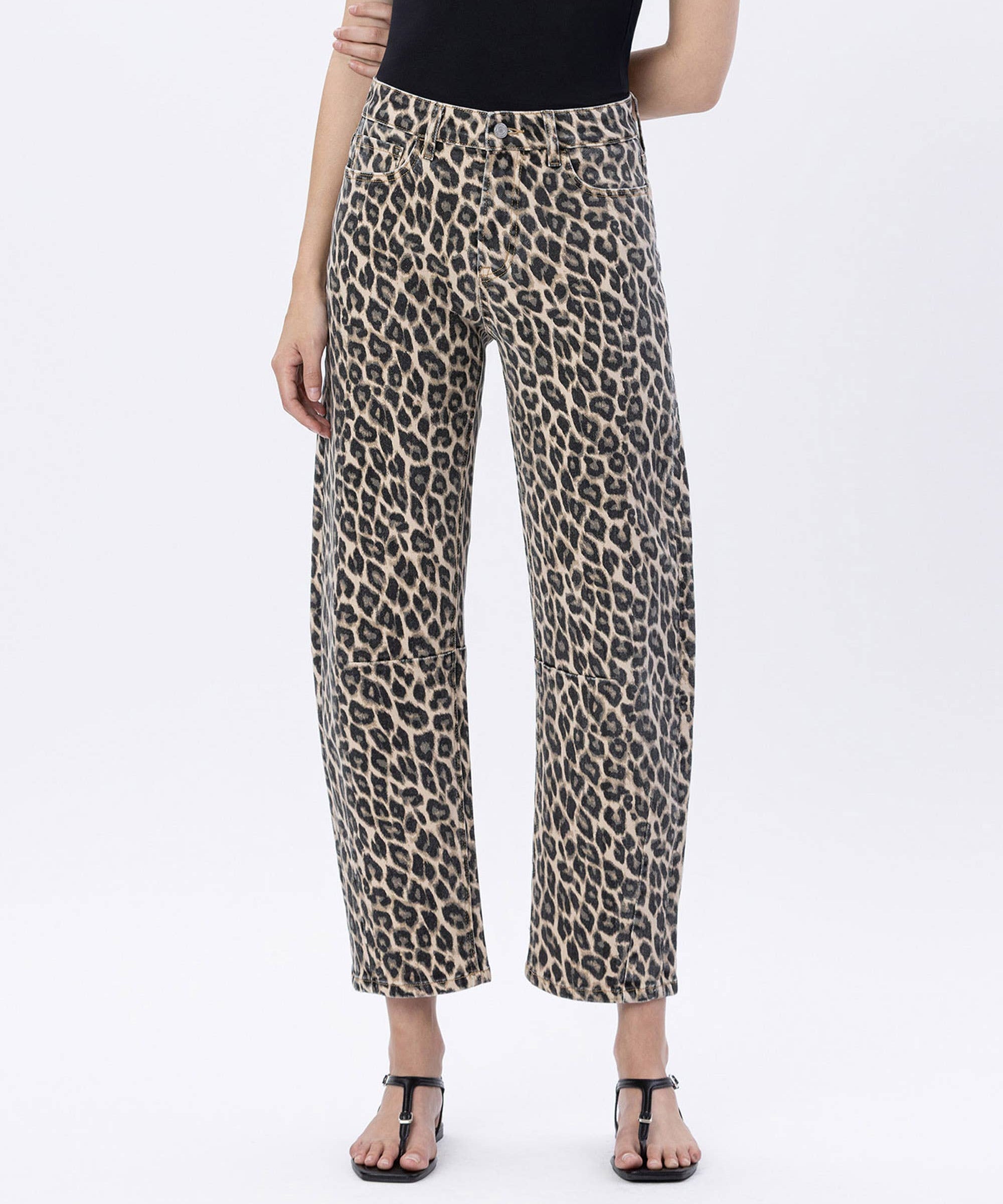 LEOPARD PRINT BARREL JEANS