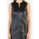 Sleeveless Faux Leather Pocket Mini Dress