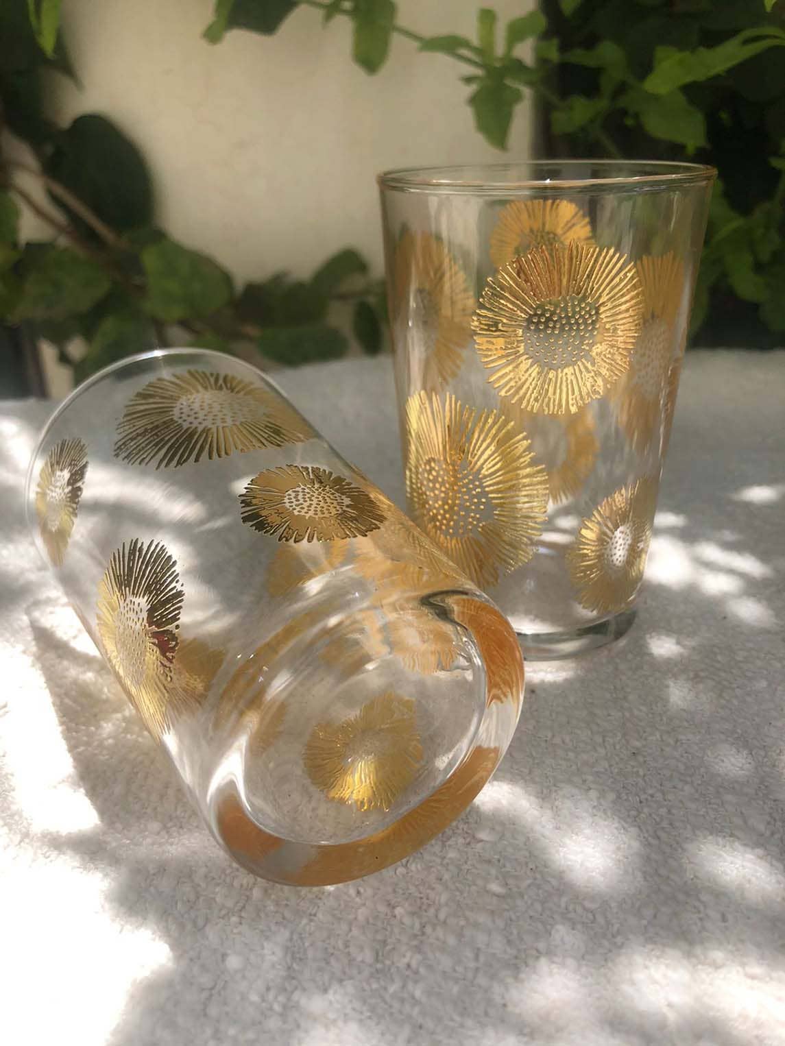 Set of 6 Tea Glasses Sunflower Clear Gold