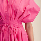 Pleated Waist Tie Dolman Sleeve Midi Dress